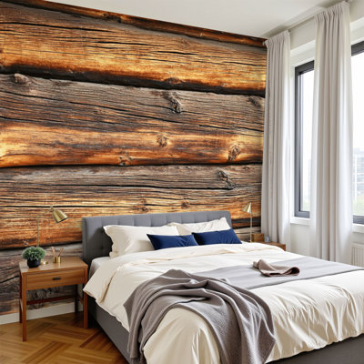 Peel and Stick Wallpaper 144" W x 100" H Modern Self Adhesive Wall Mural for Bedroom pine logs wall real texture