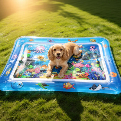 Interactive Cat Water Sensory Play Mat, LED Color Changing Thickened PVC Mat with Floating Fish Toys Remote Control for Indoor Cats Kittens Pet Enrichment
