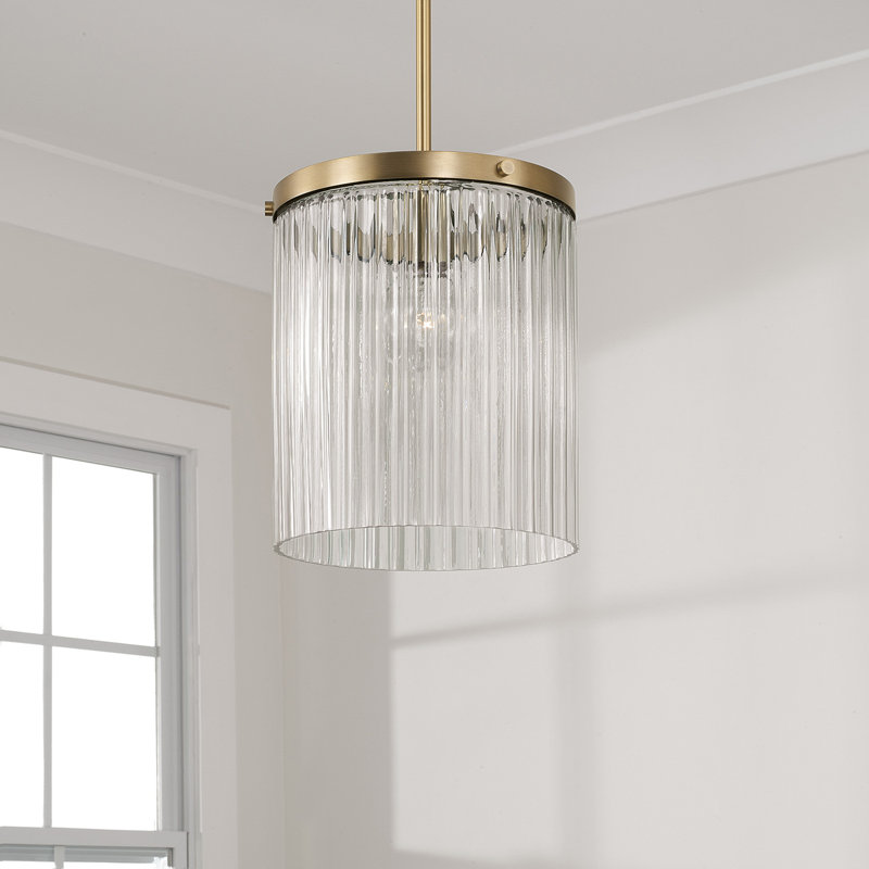 11" W x 16" H 1-Light Pendant with Clear Beveled Fluted Glass, Aged Brass