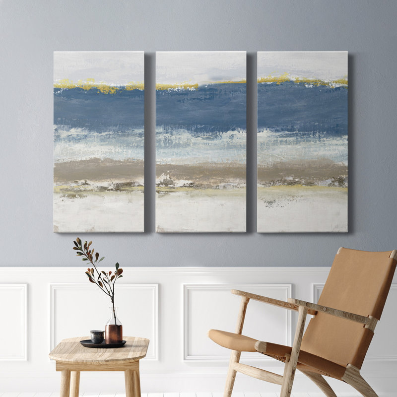 «Blue Skies», peinture sur toile tendue 3 pièces, H 60 po x l 120 po x P 1 po