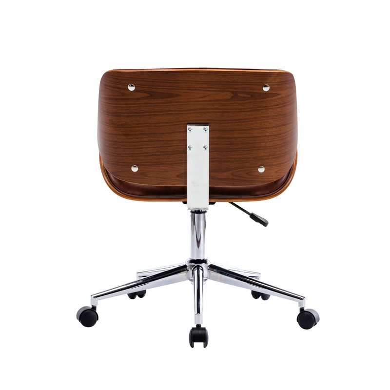 Temme Faux Leather Mid-Century Office Chair, Brown Faux Leather, Chrome