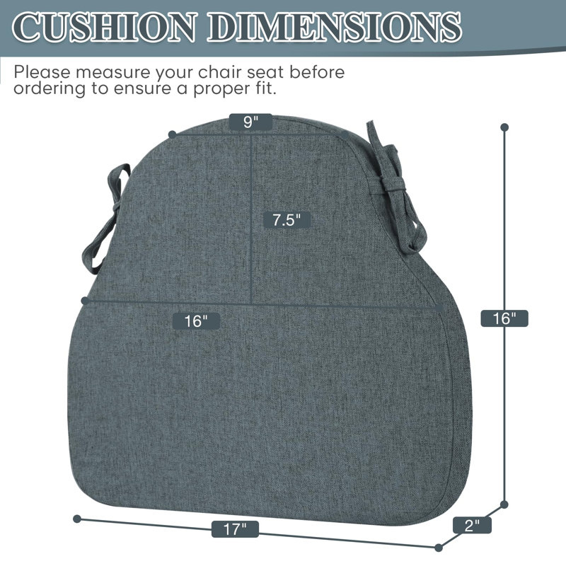 Coussins de chaise gris foncé avec attaches, ensemble de 4, 43 x 41 cm + 5 cm, Dark Grey