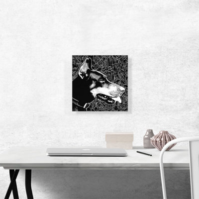 " Doberman Dog Breed Black White Floral Pattern "