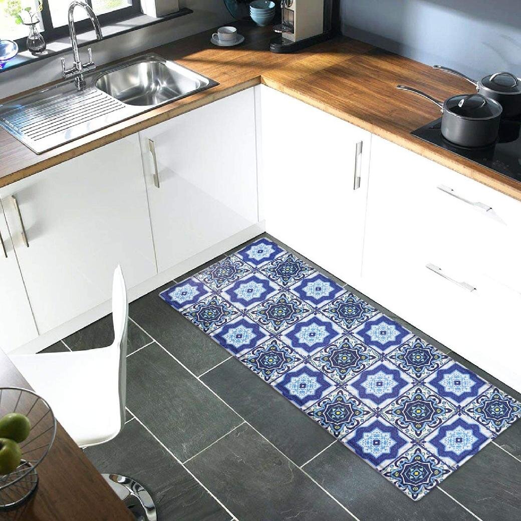 2 Pcs Kitchen Rug Mats Oil Stain Resistant Foam Floor Mat Non Slip Laundry  Room