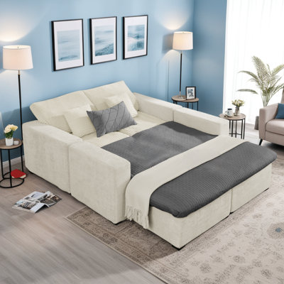 U-Shaped 142" Cloud Sectional Sofa with Plush Chenille & No Assembly