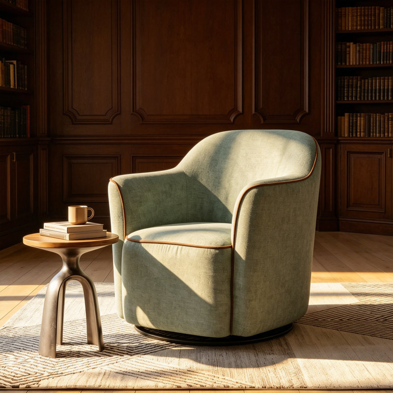 Fauteuil demi-tonneau en chenille, Green Chenille