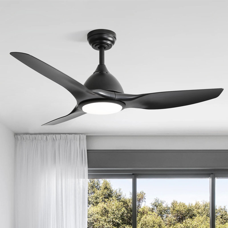 Lakenzie 52" 3-ABS Blade Modern Ceiling Fan with LED Lights and Remote Control，Black, Black, Black