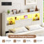 Grand lit de rangement blanc avec tête de lit à DEL et station de charge - lit plateforme de ferme avec 4 tiroirs, armoires à portes rabattables, ports USB, aucun sommier nécessaire, cadre en bois rustique et en métal-600952842-600952841