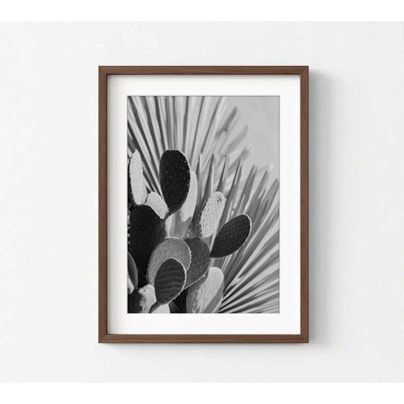 Art mural cactus: impression géométrique audacieuse du désert, Impression encadrée avec passe-partout, Brun