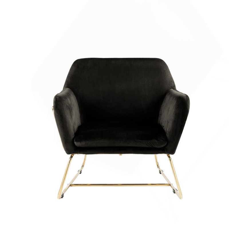 29.5" Black Velvet Accent Chair With Metal Base, Black