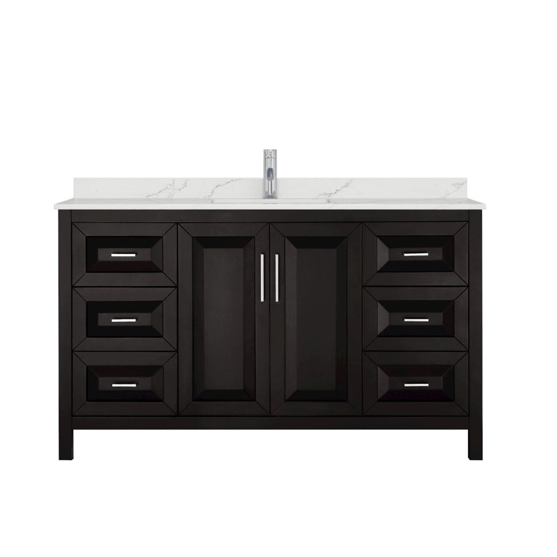 Daria 60 in. Vanity, White Quartz, Brown, Polished Chrome