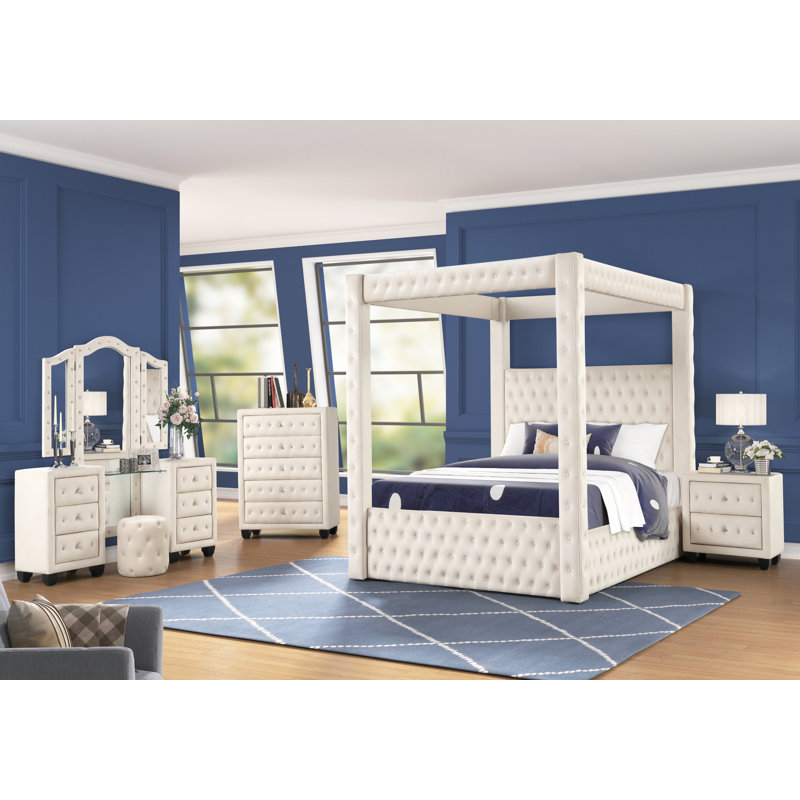 Ensemble de chambre à coucher 4 pièces Janeece, Crème, Très grand