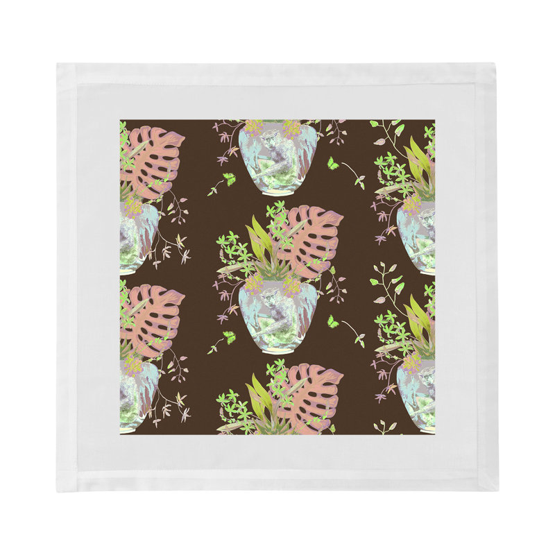 Monkey Small Jungle Cotton Sateen Dinner Napkins, Chocolate Lime
