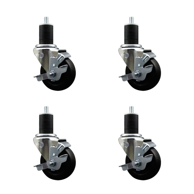 3.5 Inch SS Soft Rubber Swivel 1-3/4 Inch Expanding Stem Caster Set with Brake SCC