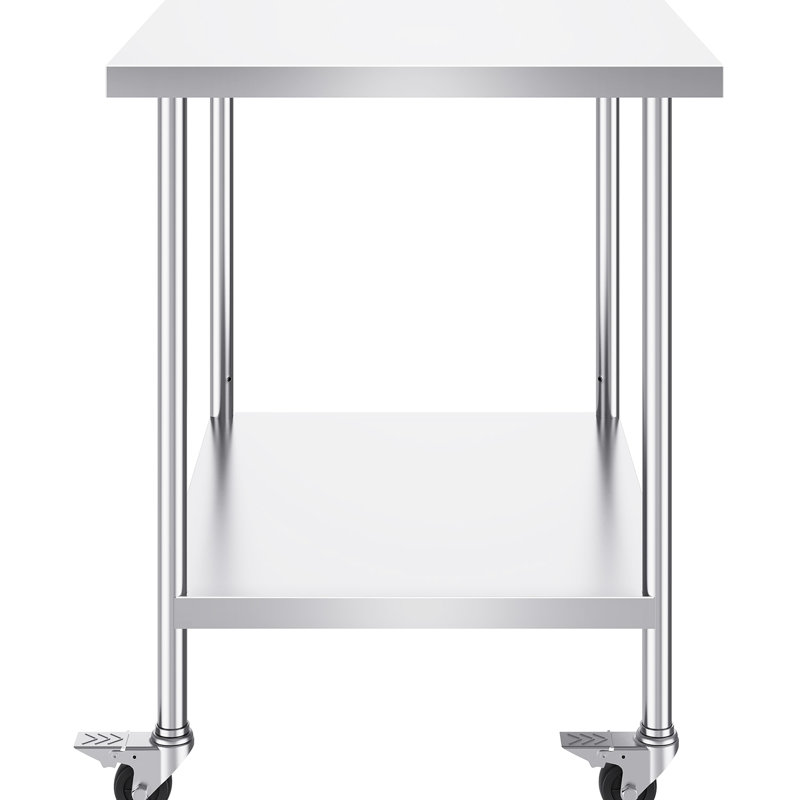 Table de travail argentée en acier inoxydable avec 4 plateaux pivotants et 3 niveaux réglables en hauteur pour la pause-bureau, le pétrissage, le pétrissage et le rangement