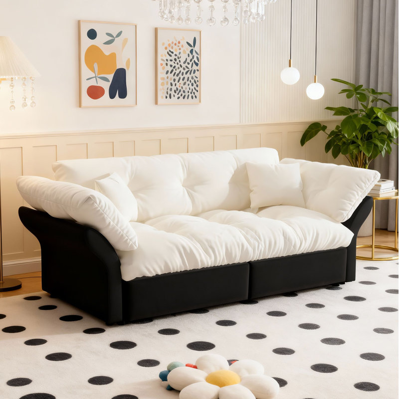 Burwell 75" Velvet Upholstered Pull Out Cloud Sofa Bed 3-in-1 Convertible Multi-Functional Sleeper Sofa Bed with 2 Pillows and Loveseat, Lounge Couch for Living Room Bedroom