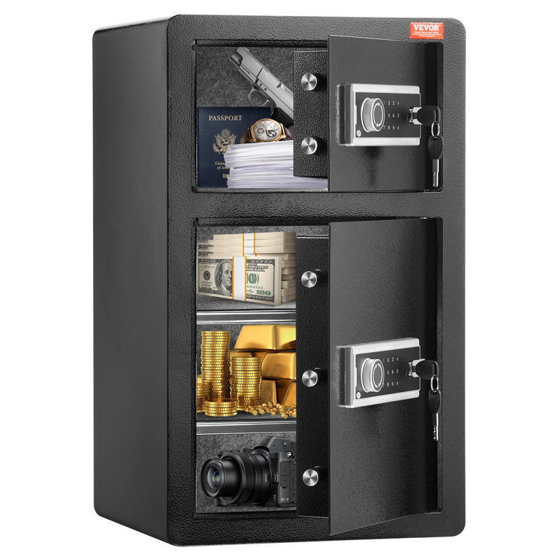 Black Alloy Steel Double Door Safe Box with Key Lock and Password