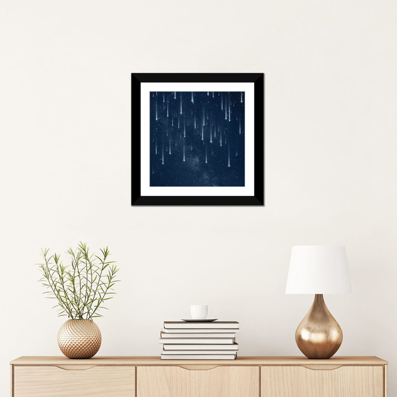 « chutes stars », impression sur toile, Papier d'art encadré noir, H 16 po x l 16 po x P 1 po, Blanc