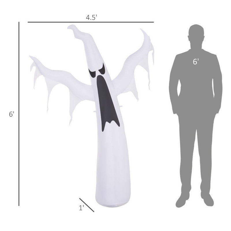 Fantôme blanc gonflable d'extérieur d'Halloween - Ventilateur intégré à DEL pour la pelouse et le jardin