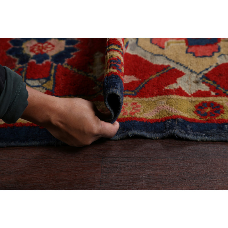 Tapis bleu / rouge en laine noué à la main de conception unique des années 1900 de 13 pi x 19 pi 3 po