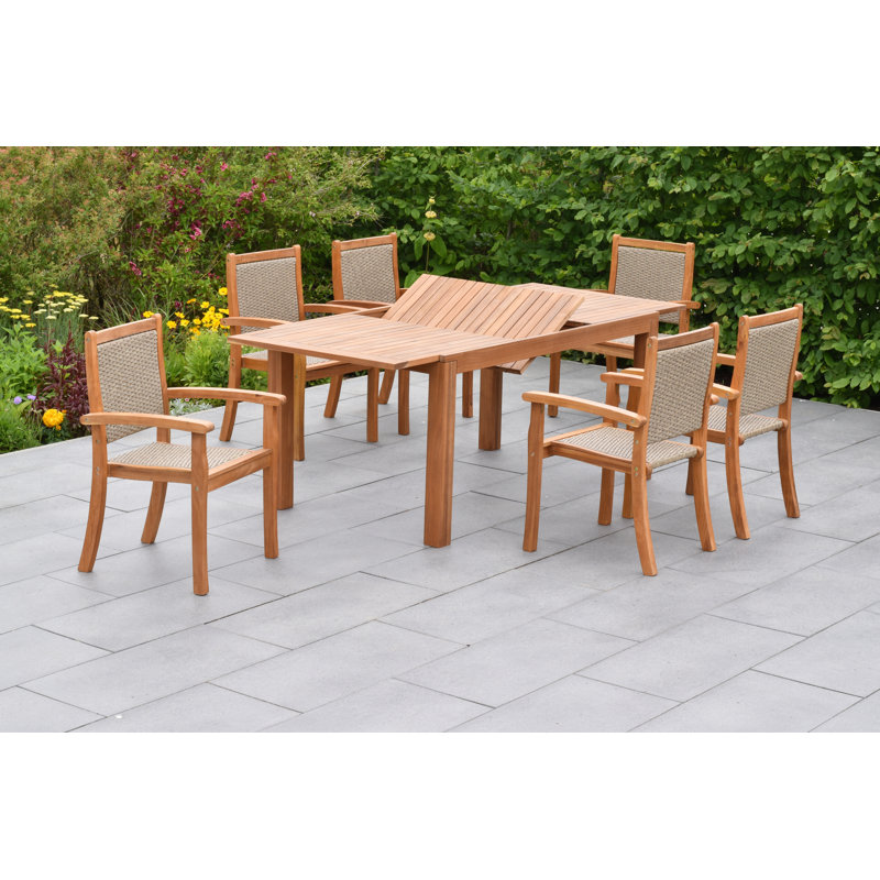 Castilla 6 - Person Acacia Wood Patio Dining Set with Extendable Rectangular Table