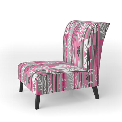 Pink And Grey Floral Striped - Upholstered Patterned Accent Slipper Chair
