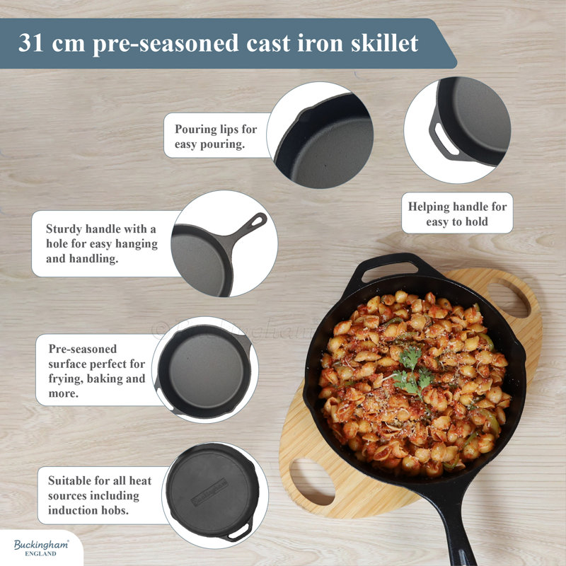 Buckingham Pre-seasoned Cast Iron Frying Skillet Pan , 31 cm 