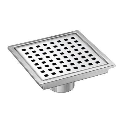 6" Square Shower Drain Chrome, Stainless Steel Shower Floor Drain Kit With ABS Flange, Removable Grid Cover