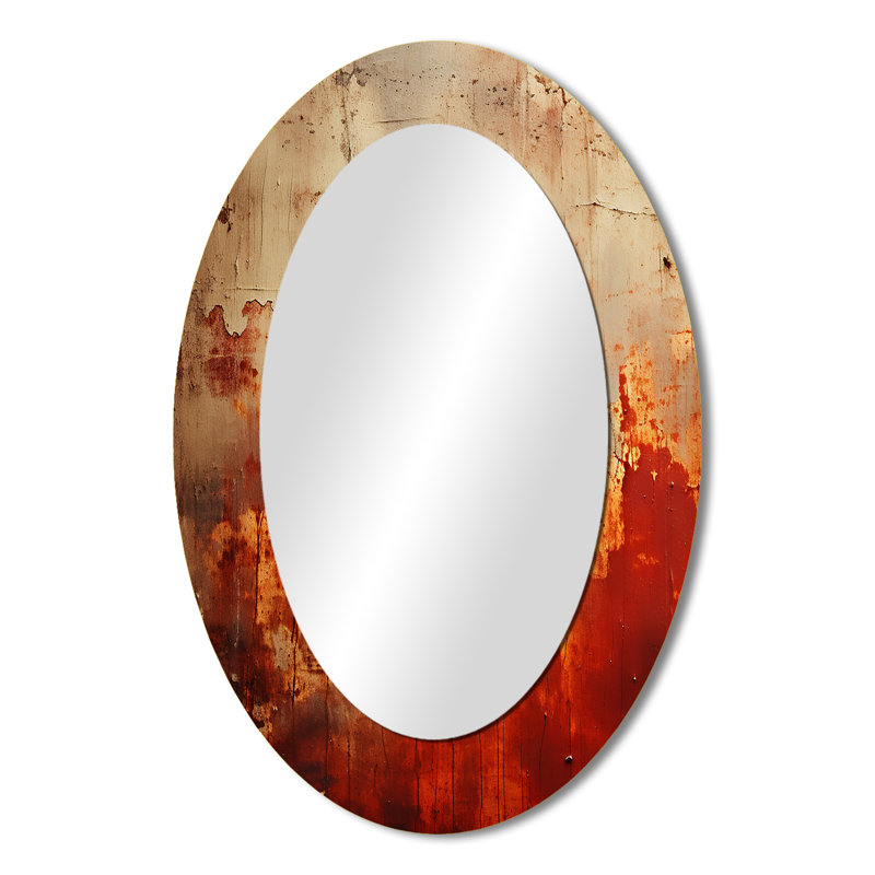 Orange Chaos Collage III - miroir décoratif ovale abstrait sur métal, H 36 po x l 24 po