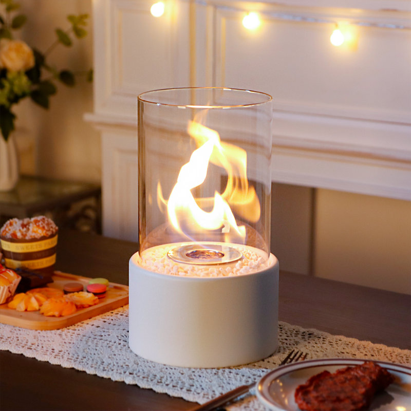Brigitzer Bio-Ethanol Outdoor Tabletop Fireplace with Flame Guard, White