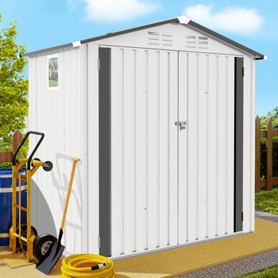 6 Ft. W X 3.5 Ft. D Metal Tool Shed With Peaked Roof, Waterproof With Clear Window And Lockable Door For Garden, Backyard, And Bike Storage (White) (21 Sq. Ft.)