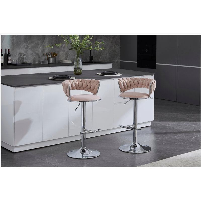 2 ensembles de tabourets de bar, avec repose-pieds chromés et pieds chromés à hauteur réglable, tabourets simples, Beige