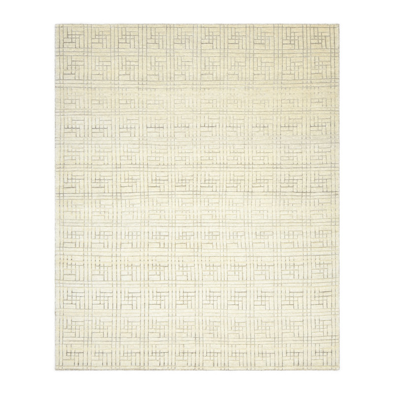 Athlene Geometric Hand-Knotted Wool/Cotton Beige Area Rug