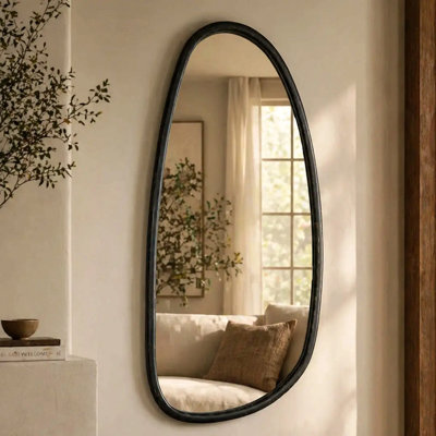 Wall Mirror With Blackwash Mango Wood Frame, Black, 28X60"