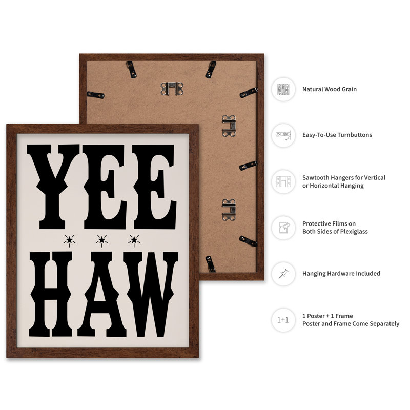 Yeehaw, Poster, 12"H x 16"W, Brown Framed