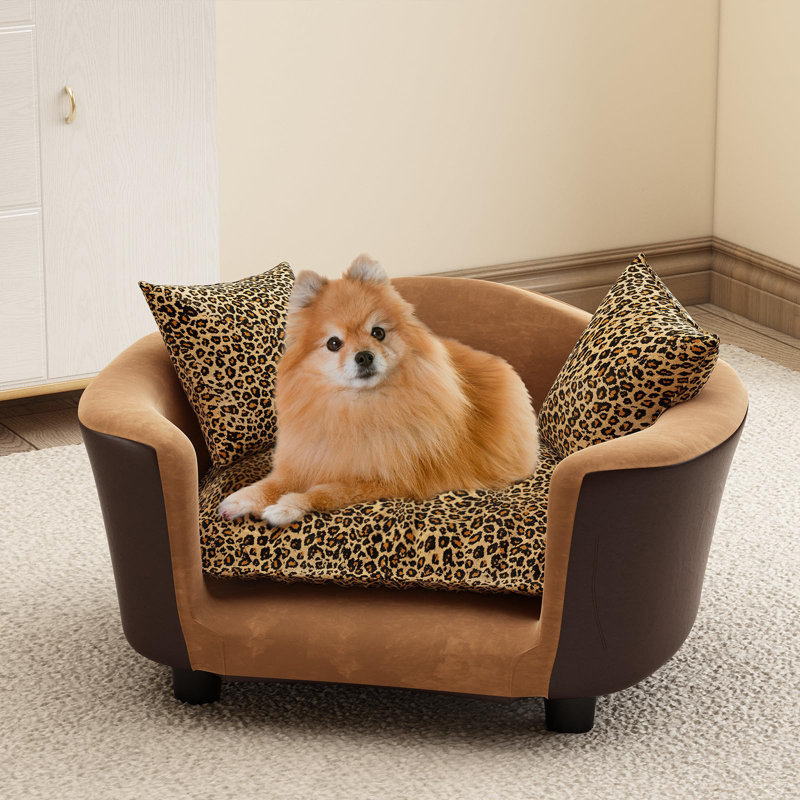 Leopard-print Pet Sofa with Removeable Padded Cushion, Soft Dog Bed, Pet Couch