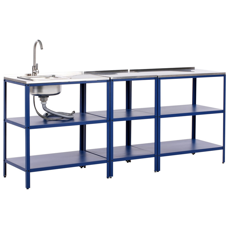 3 Piece Outdoor Kitchen Set with Sink VILAMA Metal Blue