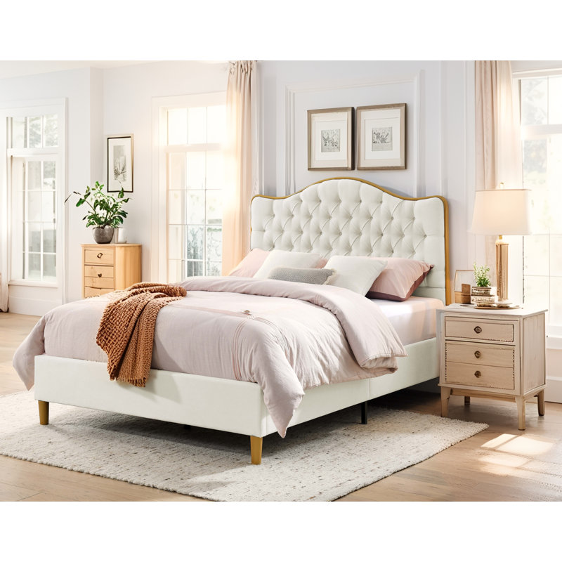 Structure de lit plateforme 55 po H 55 po, Beige