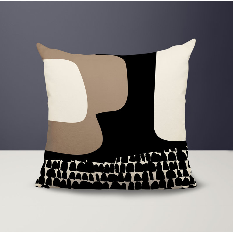 Coussin carré intérieur / extérieur pia, H 17 po x l 17 po, Beige / noir / blanc cassé