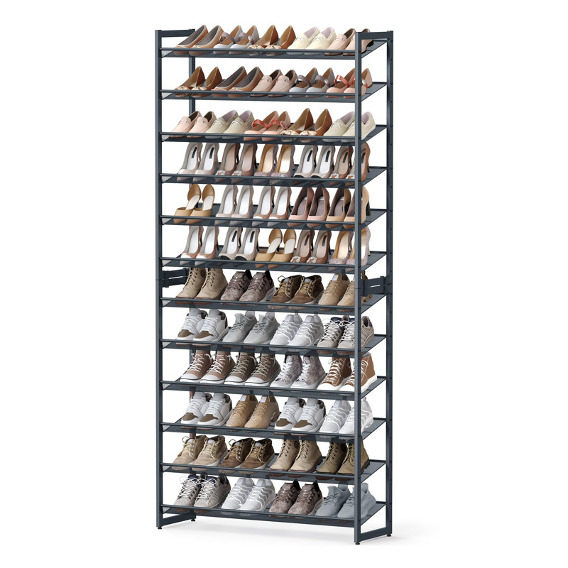 12 Tier Metal Shoe Rack, with Adjustable Flat or Angled Shelves, Set of 2, 6-Tier Stackable Shelf, Charcoal Gray