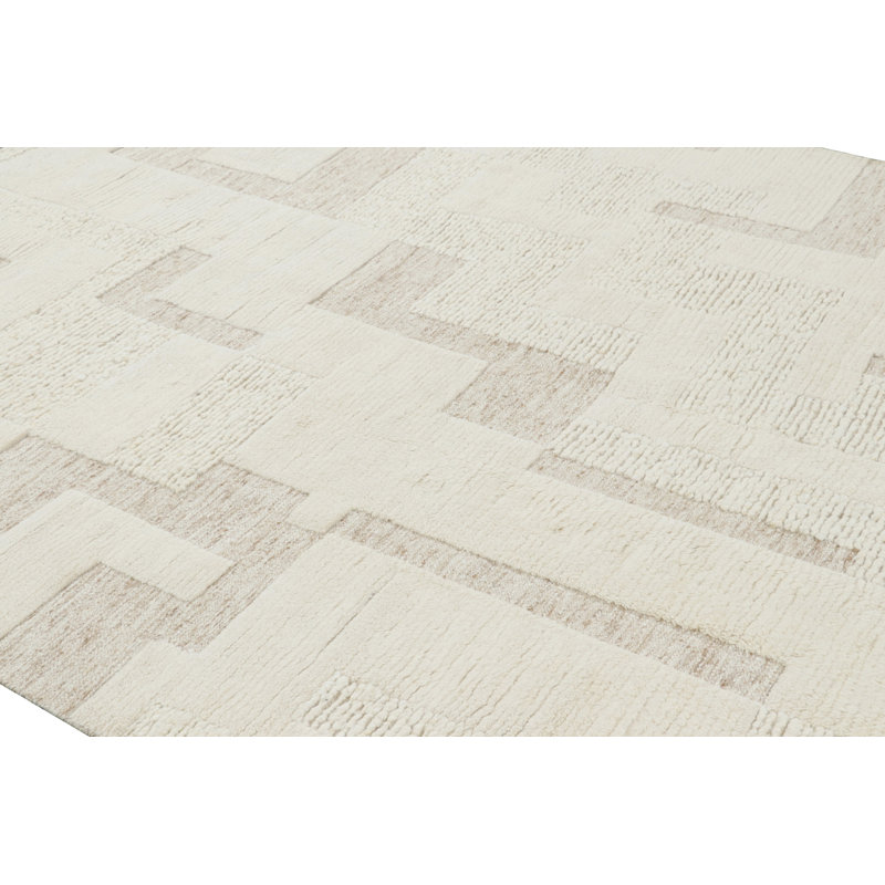 Textural Hand Knotted Wool Geometric Area Rug, Rectangle 6' x 8'