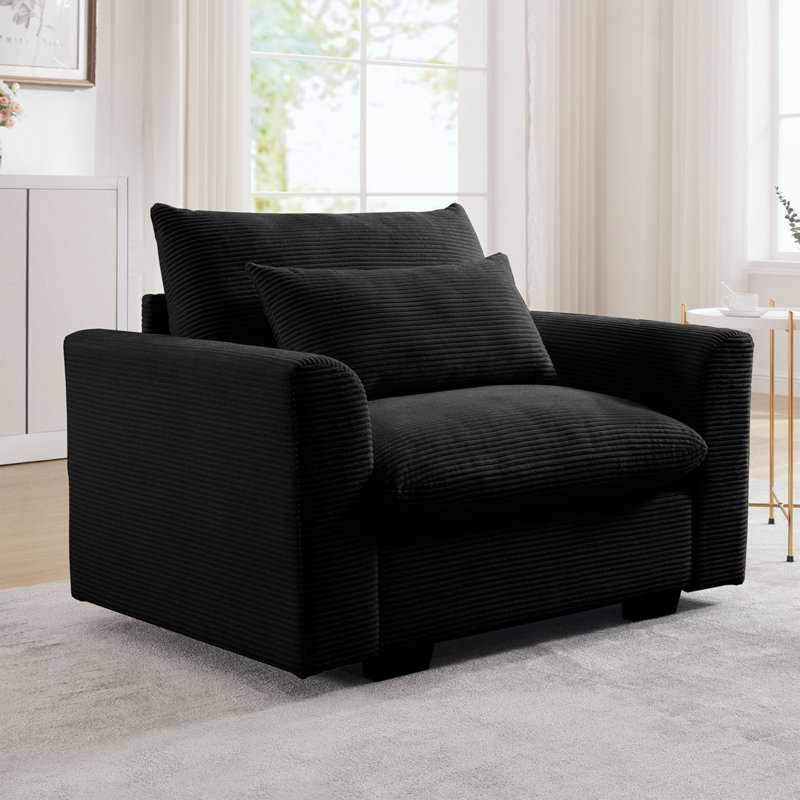 51"W Corduroy Accent Chair, Black Corduroy