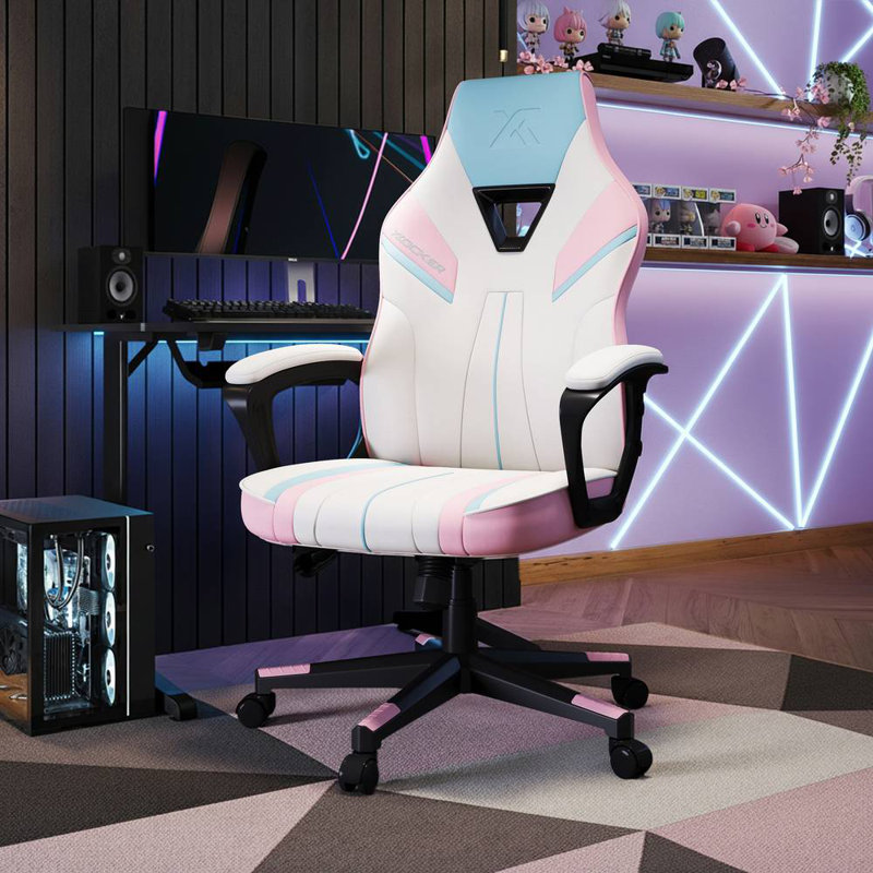 Tempest Ergonomic PC Office Gaming Chair, White/Blue/Pink