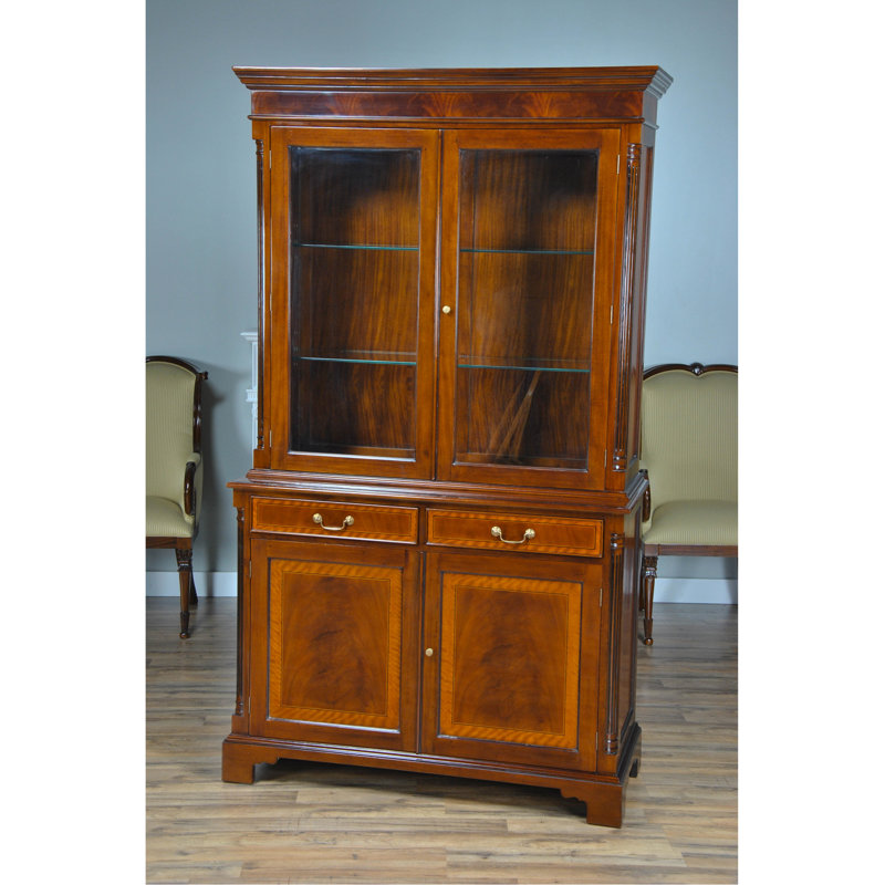 Elegant Mahogany Wood Tall Bookcase with Glass Shelves - White