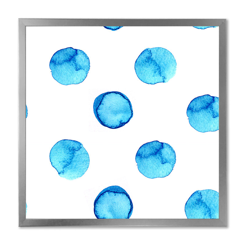 Pois bleu clair - peinture sur toile, H 16 po x l 16 po x P 1 po, Cadre de coin argenté fermé