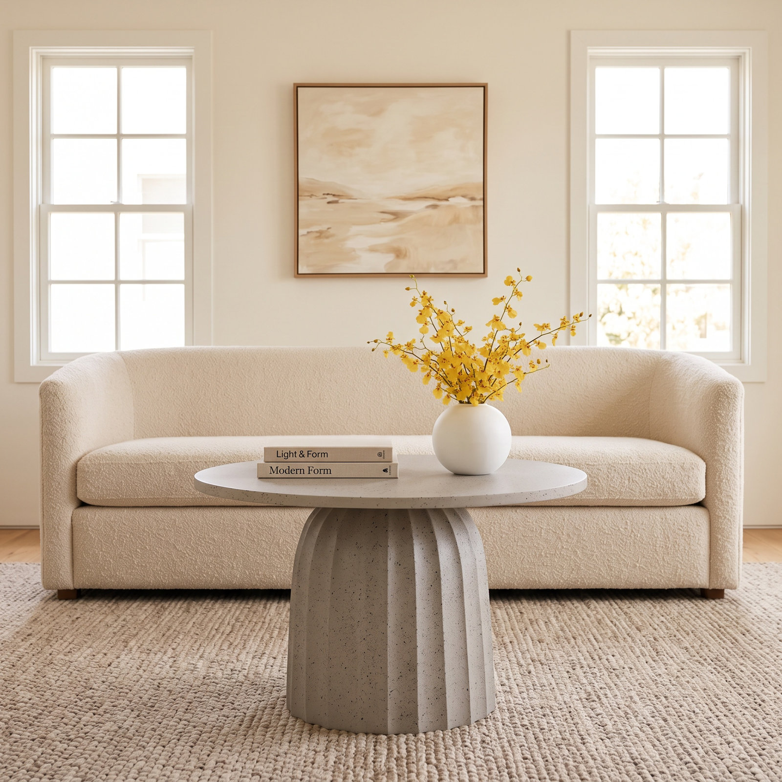 Glass Coffee Table, 13" H x 28" L x 28" W, Beige Top/Brown Base