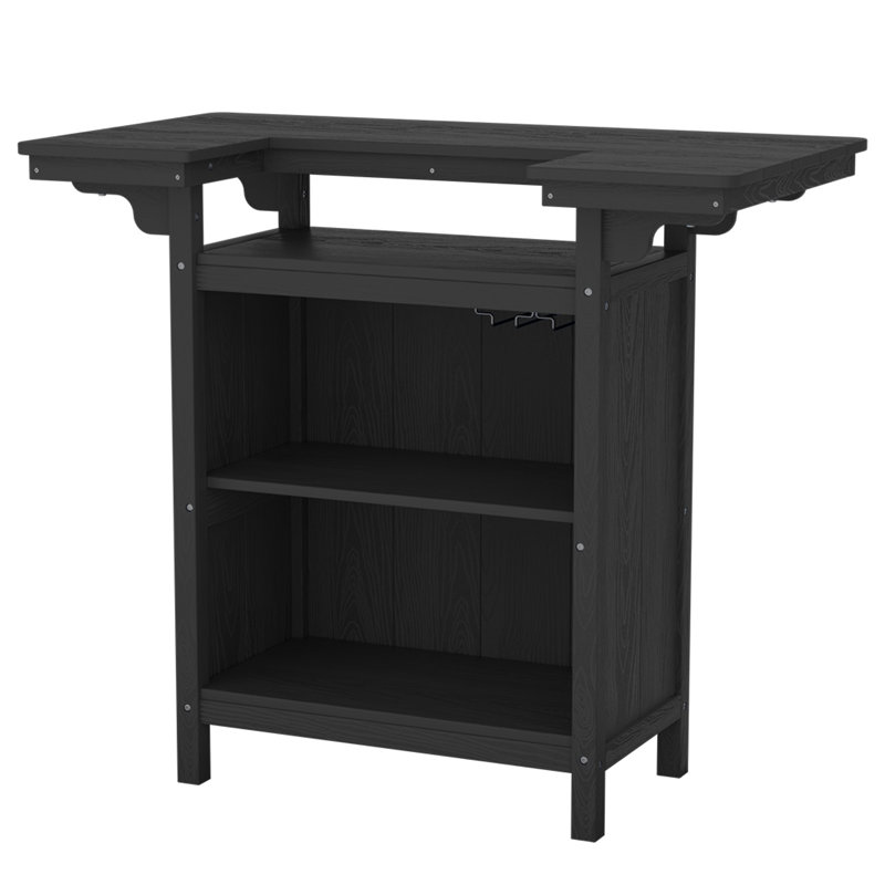 Table de bar d'extérieur avec rangement et support en verre en PEHD - Station de bar de patio résistante aux intempéries