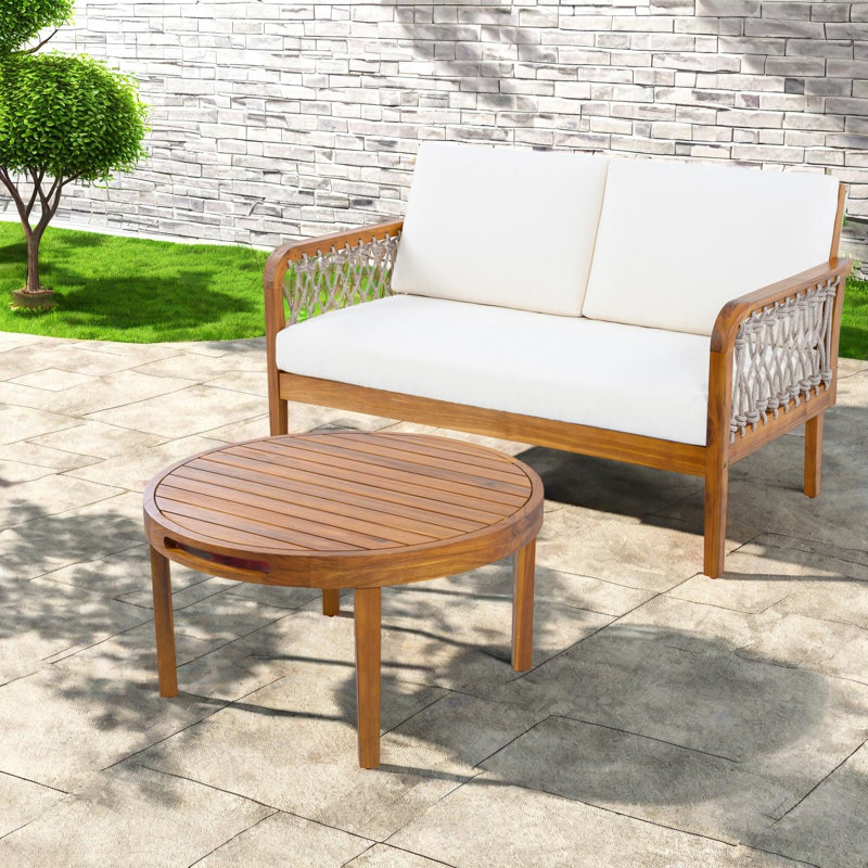 Ensemble de canapés de patio moderne, conception en corde de bois d'acacia pour cour compacte