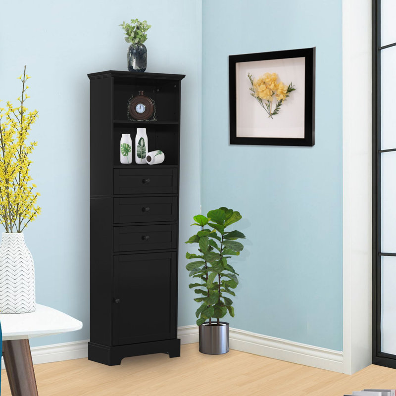 Anegada Freestanding Bathroom Cabinet,Tall Storage Cabinet with 3 Drawers and Adjustable Shelves, 67.3" H x 22" W x 10.03" D