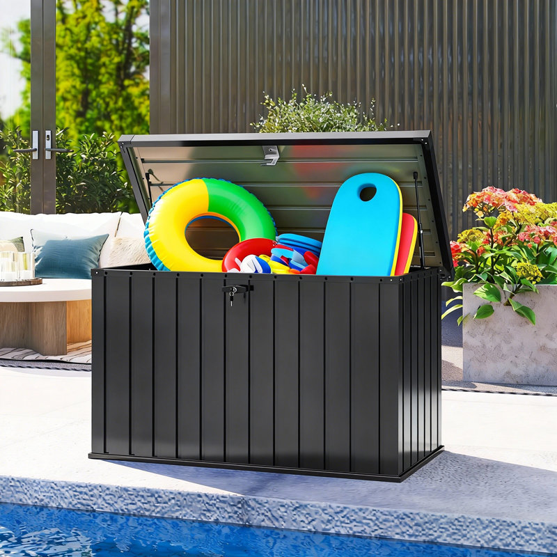 Outsunny 124cm W 400L Galvanised Steel Lockable Deck Box in Black